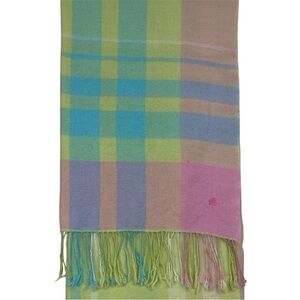 Lilly Pulitzer Green Plaid 100% Cashmere Scarf with Embroidered Palm Tree